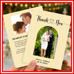 Remerciements Carte de remerciement de mariage photo jaune beurr