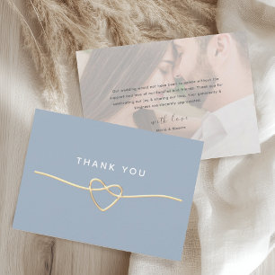 Remerciements Carte de Remerciement de Mariage Photo Or Bleu Pou