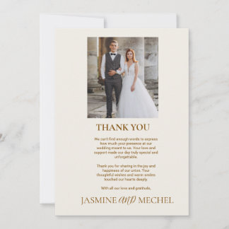Remerciements Carte de remerciement de mariage photo or minimali