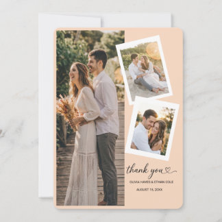 Remerciements Carte de remerciement de mariage romantique avec 3