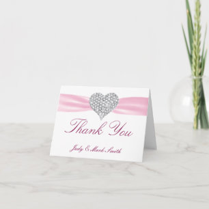 Remerciements Carte de remerciement de mariage rose Diamond Hear