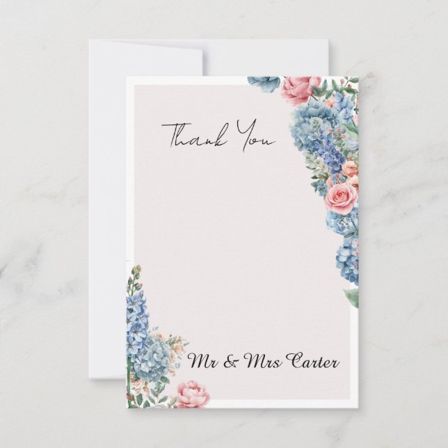 Remerciements Carte de remerciement de mariage Rose Hydrangea Bl (Devant)