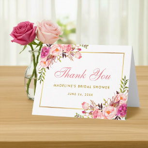 Remerciements Carte de remerciement de mariage rose poudré or fl