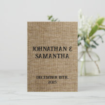 Carte de remerciement de mariage rustique en toile