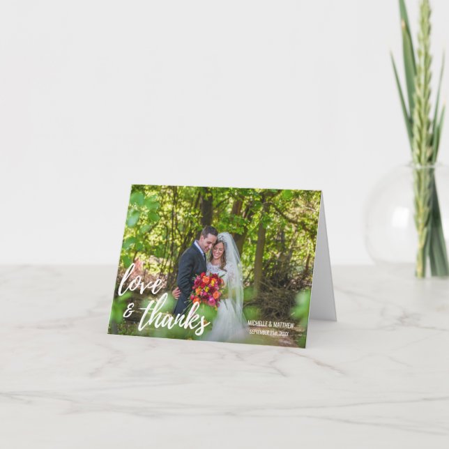 Remerciements Carte de remerciement de mariage Script LOVE & THA (Devant)