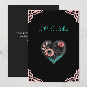 Remerciements Carte de remerciement de mariage – Turquoise et ro