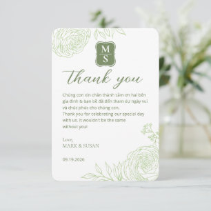 Remerciements Carte de remerciement de mariage vietnamien Ranunc