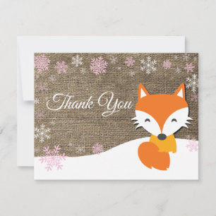 Remerciements Carte de remerciement de Noël d'hiver Renard Rose