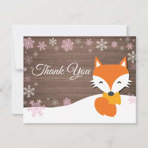 Remerciements Carte de remerciement de Noël d'hiver Renard Rose
