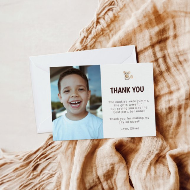 Remerciements Carte de remerciement de photo d'anniversaire de s (Sweet Cookie Mouse Theme Kid Birthday Thank You Card)
