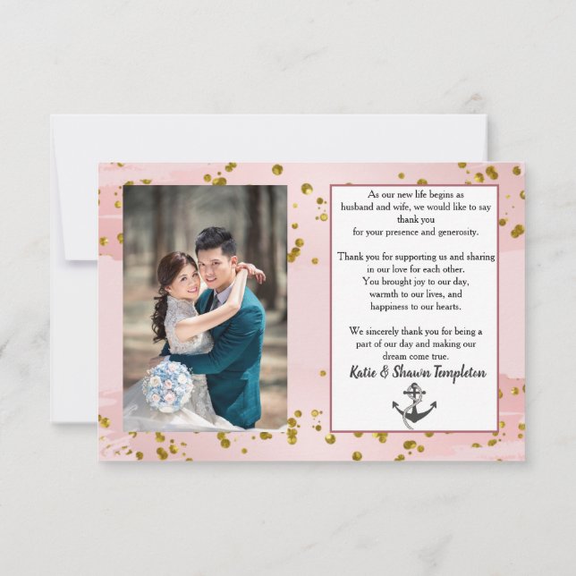 Remerciements Carte de remerciement de photo de mariage recto ve (Dos)