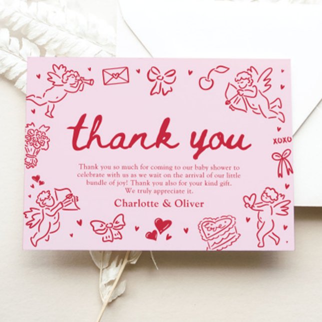 Remerciements Carte de remerciement de Saint-Valentin dessinée à (Hand Drawn Valentine Sweetheart Thank you card)