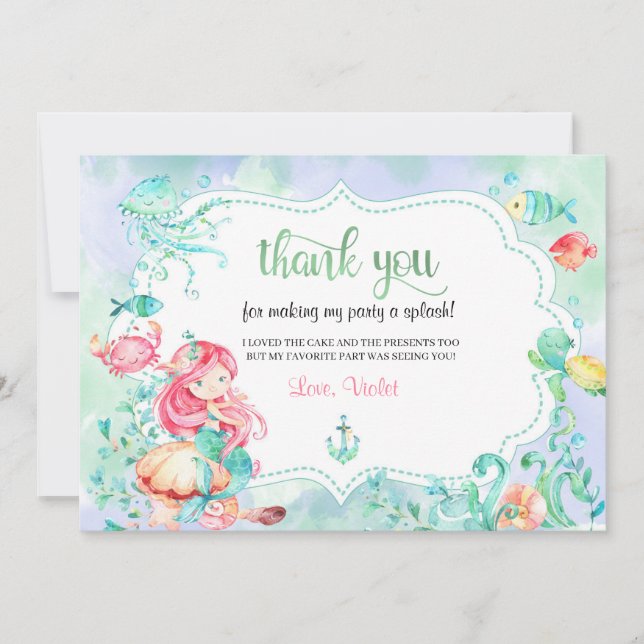 Remerciements Carte de remerciement de sirène sous la mer (Devant)