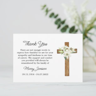 Remerciements Carte de remerciement de sympathie Lily Cross