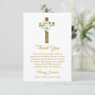 Remerciements Carte de remerciement de sympathie Lily Cross