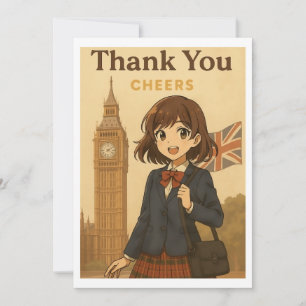 Remerciements Carte de Remerciement - Écolière Anime Britannique