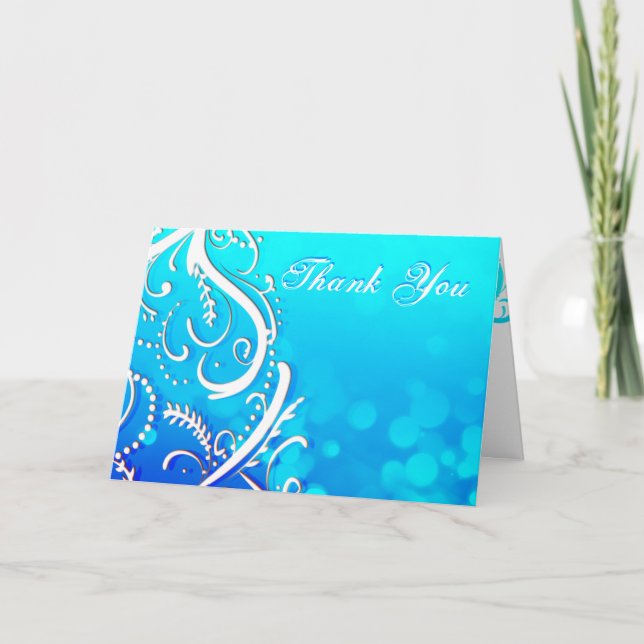 Remerciements Carte de remerciement Elegant Winter Blue Flourish (Devant)