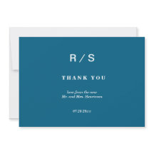 Carte de remerciement élégante à monogramme bleu c