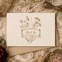 Carte de remerciement élégante beige botanique vin