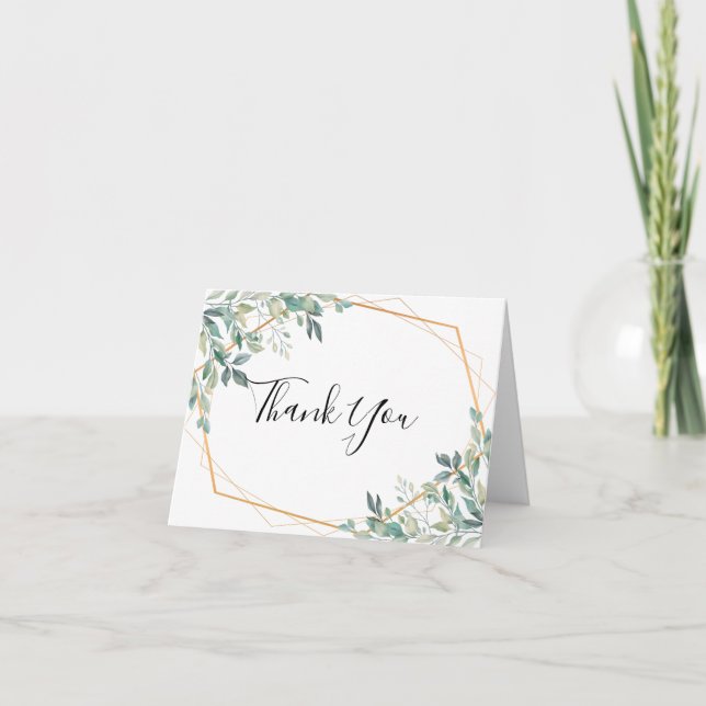 Remerciements Carte de remerciement élégante en eucalyptus et or (Devant)