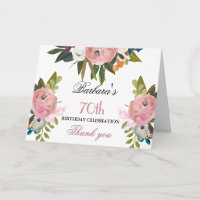 Carte de Remerciement Élégante Florale 70e Anniver
