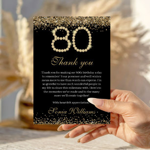 Remerciements Carte de remerciement élégante pour 80e anniversai