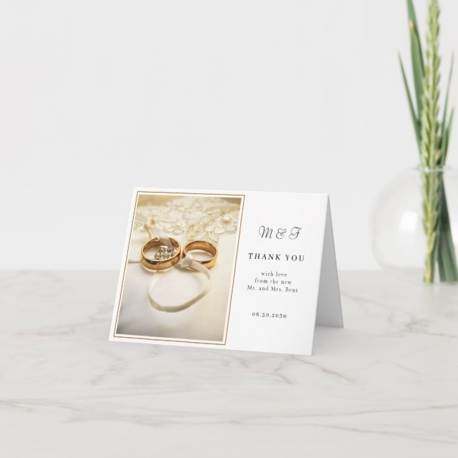 Remerciements Carte de remerciement élégante pour mariage avec a (Devant)