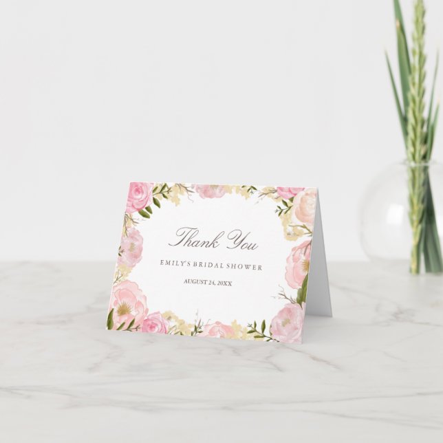 Remerciements Carte de remerciement élégante rose pour la douche (Devant)