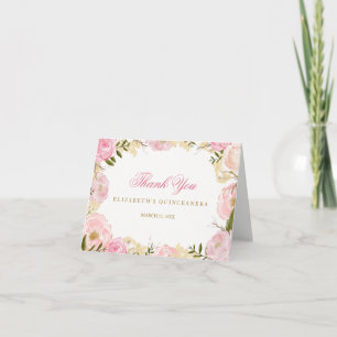 Remerciements Carte de remerciement élégante rose pour Quinceane