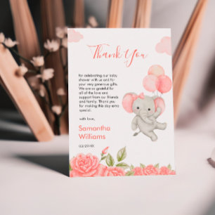 Remerciements Carte de remerciement éléphant floral pastel doux