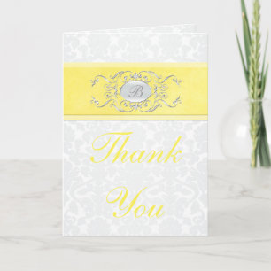 Remerciements Carte de remerciement en damas jaune et gris