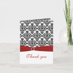 Remerciements Carte de remerciement en damas rouge, blanc et noi