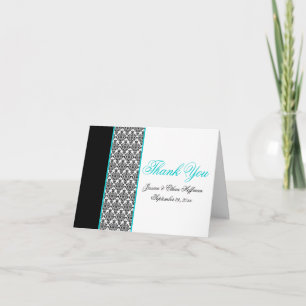 Remerciements Carte de remerciement en damas turquoise, blanc et