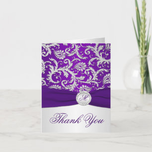 Remerciements Carte de remerciement en damas violet et argent mo