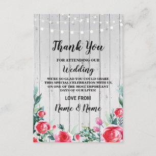 Remerciements Carte de remerciement Engagement Mariage Roses rou
