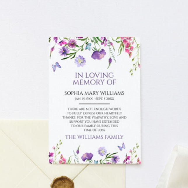 Remerciements Carte de remerciement et de sympathie Fleurs sauva (Créateur téléchargé)