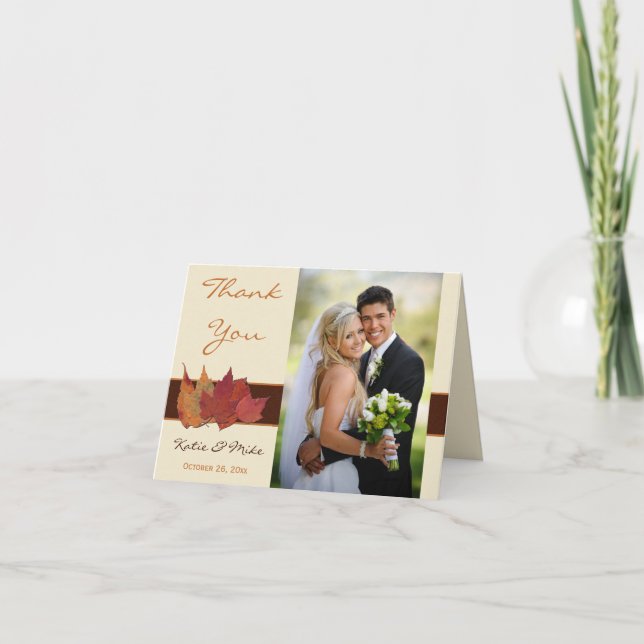 Remerciements Carte de remerciement feuilles séchées ivoire oran (Devant)