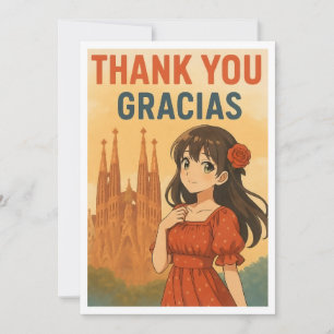 Remerciements Carte de Remerciement - Fille Anime en Espagne