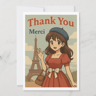 Remerciements Carte de Remerciement - Fille Anime Française à Pa