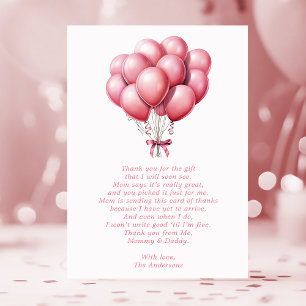 Remerciements Carte de Remerciement Fille Baby Shower Ballon Ros