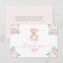 Carte de remerciement Fille Ourson