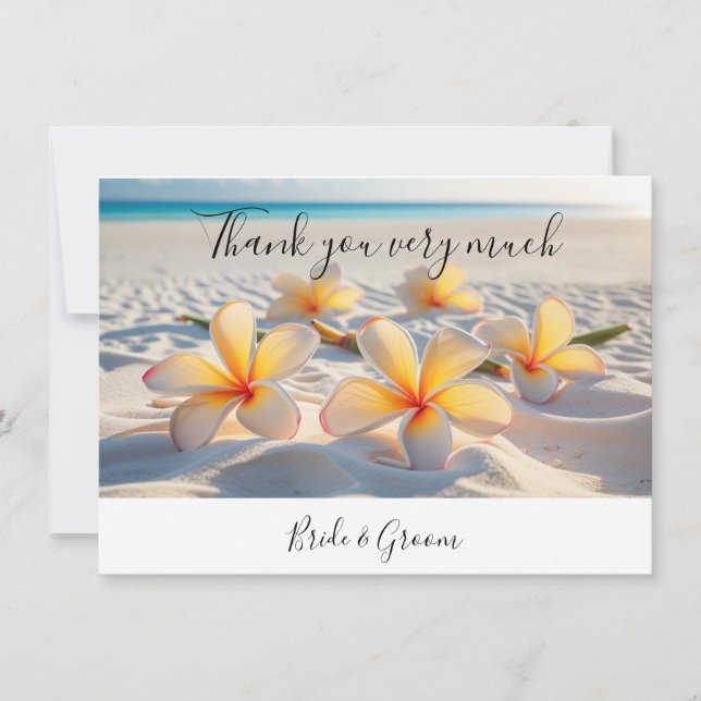 Remerciements Carte de remerciement Fleur de plumeria sur le sab (Devant)