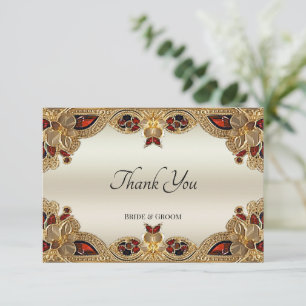 Remerciements Carte de remerciement Fleur dorée Gemme rouge