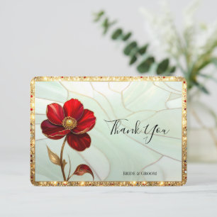 Remerciements Carte de remerciement Fleur rouge en vitrail
