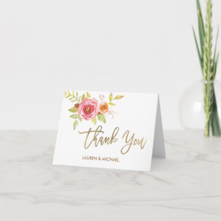 Remerciements Carte de remerciement Fleurs Aquarelle Feuille d'O