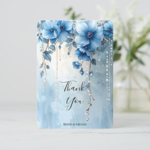 Remerciements Carte de remerciement Fleurs bleues et perles