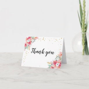 Remerciements Carte de remerciement Fleurs Florales Rose et Doré