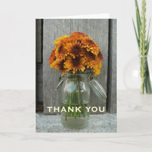 Remerciements Carte de remerciement Fleurs oranges & Bois de gra