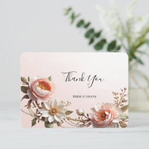 Remerciements Carte de remerciement Fleurs roses et blanches déc