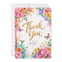 Carte de remerciement florale aquarelle colorée
